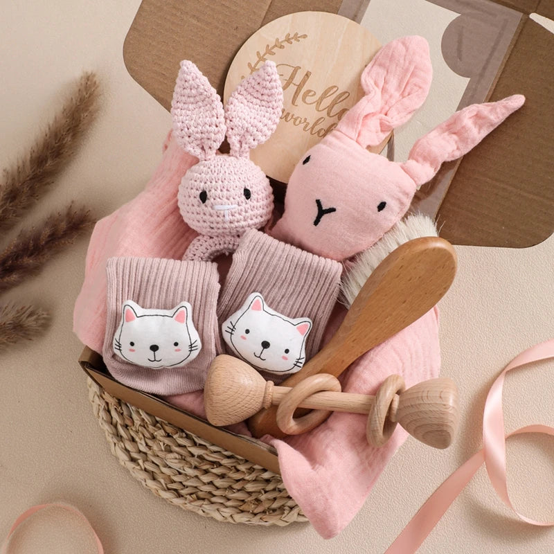 Baby Essentials Gift Set with Blanket, Rattle & Teether